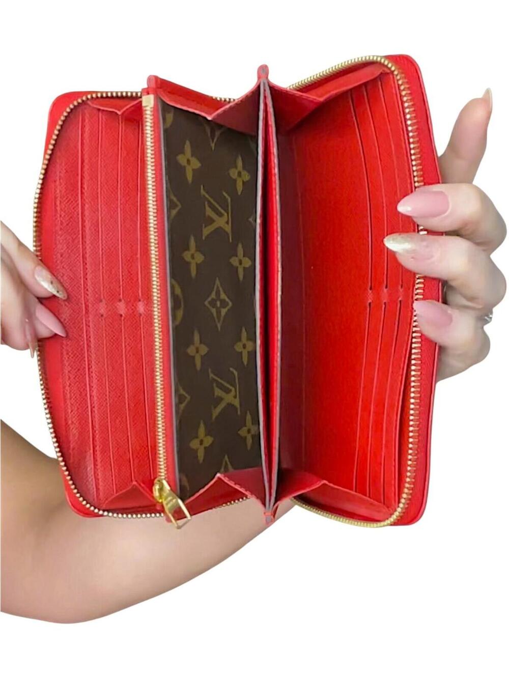 Louis Vuitton Monogram Canvas Red Leather Zip Around Wallet - Picture 3 of 9